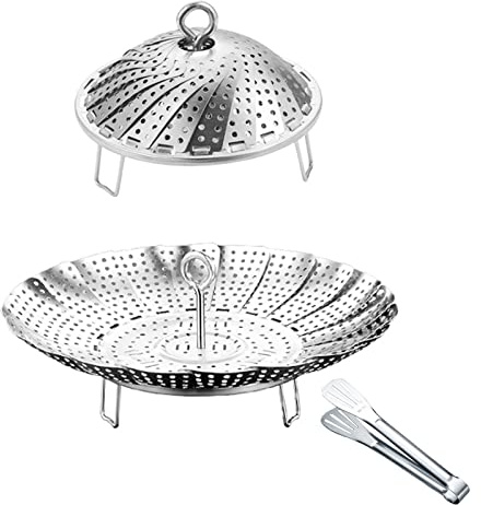 Yubng Vegetable Steamer Basket, 304 Stainless Steel Steamer for Cooking, Expendable Food Steamer to Fit Various Size Pot (5.7 to 9 + 7.3 Kitchen Tong)