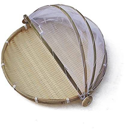 Panier De Tente Rond En Bambou Avec Couvercle Panier De Pique Nique Avec | Gaze Bambou Tissé Panier Extérieur Bug Proof Cover Circular Pour Fruit Pain Végétal Avec Protection Couverture Filet,30cm