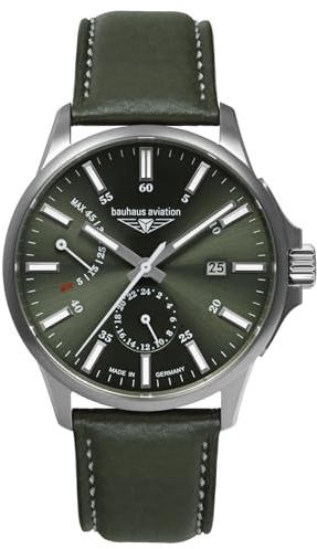 Bauhaus Aviation Herrenuhr mit Lederband oder Titanband Automatik Titangehäuse 10 ATM Gangreserve 24 Stunden Saphirglas Datum 2860