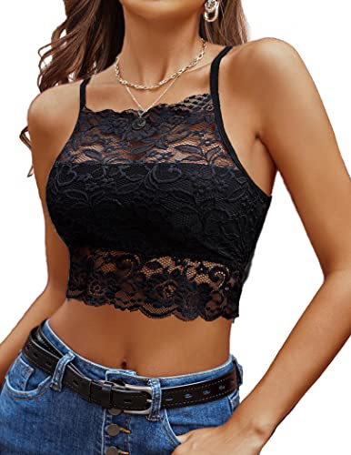 Avidlove Damer spets crop top camilose undertröja magfri toppar, svart, XL