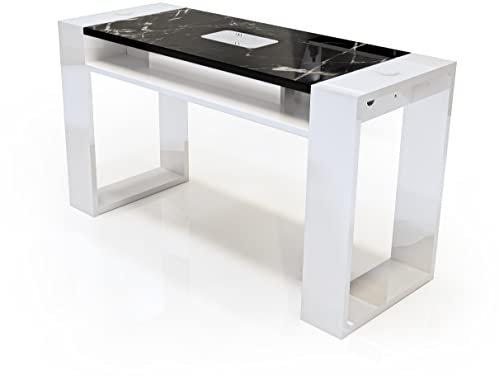 Nageltisch für professionelle Maniküre, mit Nagelabsaugung, 140 x 73 x 50 cm, Modell Astra Simple 140 cm (schwarz marmoriert + Staubsauger 300)