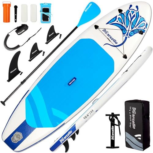 Humberto Inflatable Stand Up Paddle Board, 10‘6×33×6 Premium SUP Board with Hand Pump, Leash, Repair Kit, Waterproof Phone Case and Backpack, Paddle Board for Adults (blue manta)