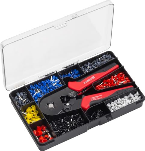 Meister Set di pinze crimpatrici, 1200 pezzi, con manicotti terminali, crimpatura quadrata, in polipropilene/crimpatura, set di pinze a crimpatura/set di pinze a crimpatura/pinza terminale / 1738520
