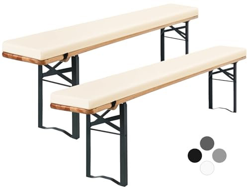Showgeous 2er-Pack Bierbankauflage Gepolstert für Bierzeltgarnitur Bankauflage 220x25x3cm XL Waschbare Bierbankauflagen Gepolstert Auflage für Biertisch & Partyzeltgarnitur(Creme,Wasserabweisend)
