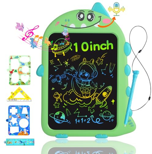 LCD Schreibtafel 10 Zoll Dinosaurier, Zeichenbrett mit Aufnahme & Dino-Geräuschen, USB-C wiederaufladbar, Maltafel Geschenk für Kinder ab 3 4 5 6 7 8 Jahre Junge Mädchen