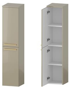 Furni Rosen Links Cappuccino hängend Bad Hochschrank mit Eleganter Goldenen Griffen Badschrank Hochschrank für Badezimmer Badezimmer Hochschrank Badezimmerschrank