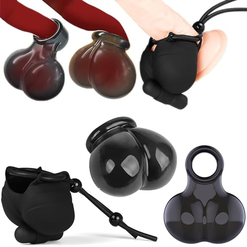 ScreaAss 3 Stück Hodensack Ball Stretcher Penishülle Silikon Hodenring Penis Hoden Scrotum Pouch Hodenbeutel Mit Mini-Vibrator, 10 Vibrationsmodi Dehnbar Cockringe Sex Spielzeug Für Männer,Schwarz,Set