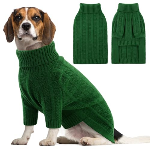 Queenmore Stor jultröja för hund, mjuk och mysig valptröja för tax, fransk bulldogg, vinthund, piskning, corgi (grön, L)