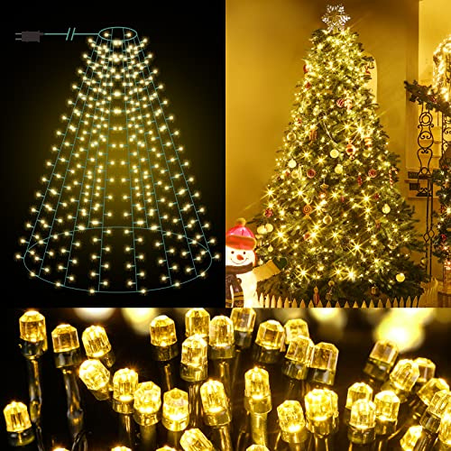 ELKTRY 400 LED Lichterkette Weihnachtsbaum, Christbaumbeleuchtung mit Ring 2M x 10 Girlanden, Warmweiß IP44 Wasserdicht 8 Modi Weihnachtsbeleuchtung Innen Außen für 150cm 180cm 240cm Baum, Tannenbaum