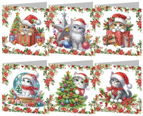 Demiawaking DIY 5D Diamond Painting Grußkarten mit Umschlag, 5D Diamond Painting Weihnachten Karten Geburtstag Karte Weihnachtskarte Diamant Painting Geschenkkarte Weihnachtsdeko (D)