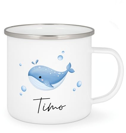 Personalisierte Emaille Tasse für Kinder - Emaille Tasse, Geschenk für Kinder, Meerestiere Designs für Kinder, Perfekt geeignet für Zuhause, Alltagsbegleiter Kids (igel) (Wal)