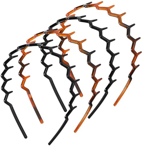 Zickzack Haarreif 4 Stück Haifischzahn Haarkamm Haarband Gewellte Kunststoff Stirnband Make Up Haarreif für Sport Fitness Tägliches für Damen Und Mädchen (Schwarz/Bernstein)