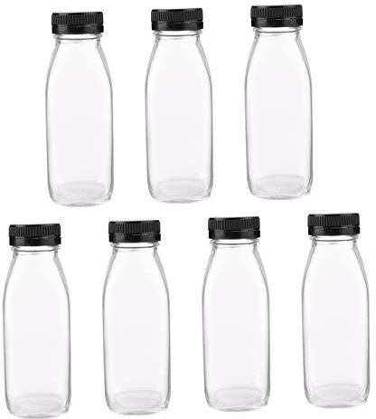 Amosfun 8stücke Glas Milchflaschen Transparent Saft Joghurt Getränkeflaschen Mit Kunststoffdeckel Für Lunchboxen Und Handtaschen