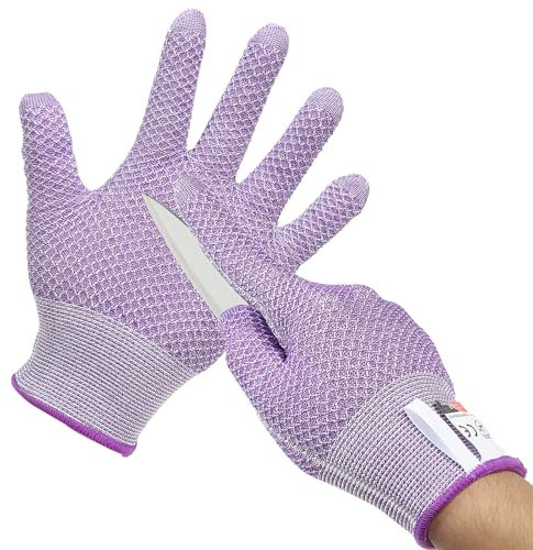 PATIKIL Cut Resistant Gloves, Level 5 Protection Cutting Gloves Anti Cut Kitchen Work Glove for Mandolin Slicing Oyster Shucking Whittling Wood Carving, Purple, Medium