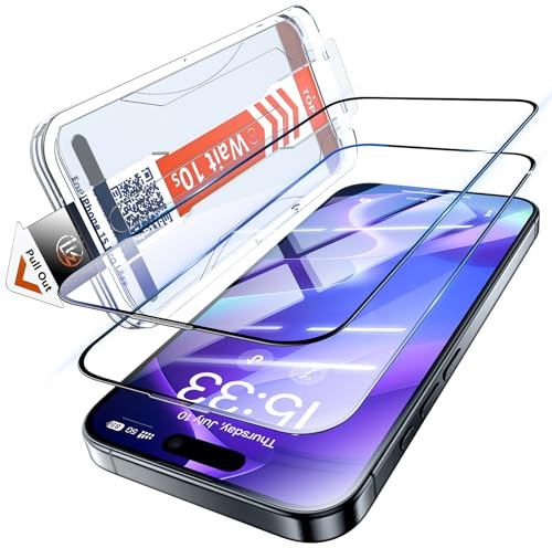 LK Panzer Schutz Glas für iPhone 15 Pro Max Schutzfolie [Full Screen] Auto-Installation Schutzglas [9H TOP Härte] Stoßfest Kratzfest Anti-Fingerabdruck Anti-Öl Anti-Bläschen, 2 Stück