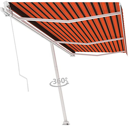 ShGaxin Standmarkise Einziehbar Handbetrieben, Balkon Markise, Sonnenschutz, Balkon überdachung, Sonnenmarkise, Terrassen-markisen, 600x300 cm Orange/Braun
