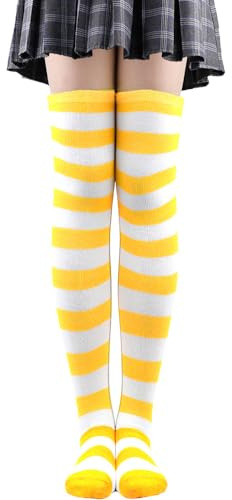 Anevous 1 par dam knästrumpor ränder overknee strumpor långa strumpor randiga höga strumpor lår höga strumpor för strumpor leggings sport cosplay,gul vit