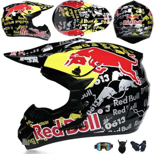 Jugend Motorradhelm Motocross Helm Kinder Erwachsene Cross Helms Herren ATV Motorradhelm MX Enduro Full Face MTB Helm DOT/ECE-Zertifizierter Mit Brille Maske Handschuhe Downhill Helm,Black/D-M