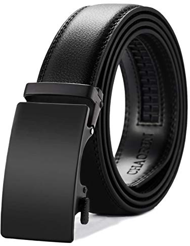 CHAOREN Cintura Da Uomo In Pelle, Cintura Automatica, Senza Fori, Larghezza 35 mm, Misura Personalizzata, Classico - Nero, 115cm / Vita Regolabile 32-38
