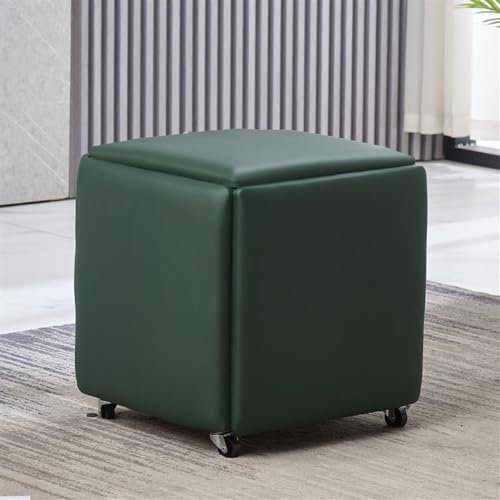5-in-1 Aufbewahrungs-Ottomane, würfelförmiger Fußhocker, stapelbar, Schuhwechselhocker, kleiner Sitz, faltbarer Tisch, Kaffee, Wohnzimmer, Sofa (Leder, grün)