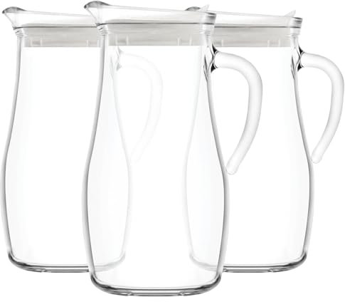 LAV 1.8L Misket Glass Water Jugs with Silicone Lid - Clear/White - 3x Large Kitchen Juice Milk Iced Tea Drinks Fridge Pitcher Dispenser Container Carafe Bottle