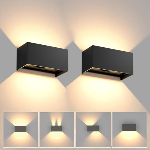 YrgePowk 2 Stücke LED Wandleuchte mit Austauschbarer G9 LED Lamp, 18W 3000k Warmweiß Wandlampe IP65 Wasserdichte Aussenwandleuchte Einstellbarer Abstrahlwinkel Aussenlampe Wand - Schwarz