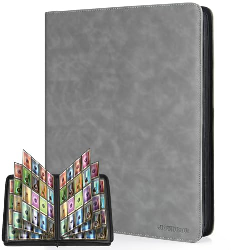 JoyHood Classeur à 16 poches pour cartes à collectionner - Peut contenir 1024 cartes, album de collection de cartes pour cartes PTCG/MTG/YGO/OCG, ne convient pas aux Top Loaders (Gris, 16 poches)