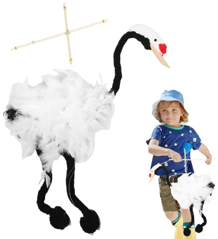 Seilpuppet – Puppet Crane, Handpuppe für Vögel mit Seil | Weiche Hand – Handpuppenschädel mit Seilzug – Holzgefüllte Puppen, handwerkliches Spielzeug