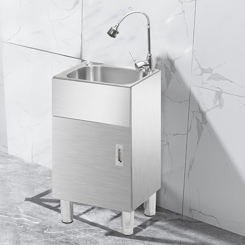 SdaryWare Lavello da Cucina Indipendente con Mobile, lavello in Acciaio Inox con Rubinetto per Acqua Calda e Fredda, per Lavanderia, ripostiglio, seminterrato, facil,One Color-37 * 31cm/14.5 * 12.2in
