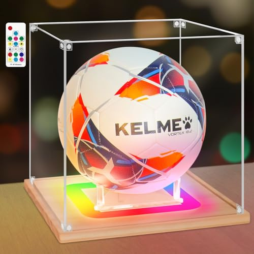 Nonemey Vetrina Pallone da Calcio con Luce,Scatola da calcio in acrilico Protetta dai raggi UV,Vetrina Espositiva per Cimeli Sportivi Autografata Pallavolo Regali di Soccer, 25x25x25 cm