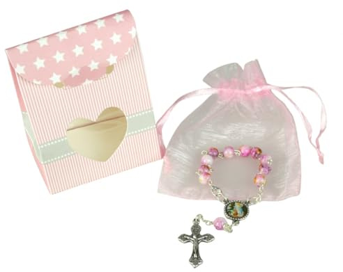 LivuX Coffret cadeau baptême chapelet dix - Cadeau de baptême pour garçon ou fille - Souvenir religieux, Pierre