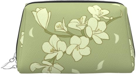 JaoXer Bolsa de maquillaje de cuero dorado, con estampado de begonia, bolsa de cosméticos de viaje con cremallera, organizador portátil de artículos de tocador para uso diario, Silver, Talla única