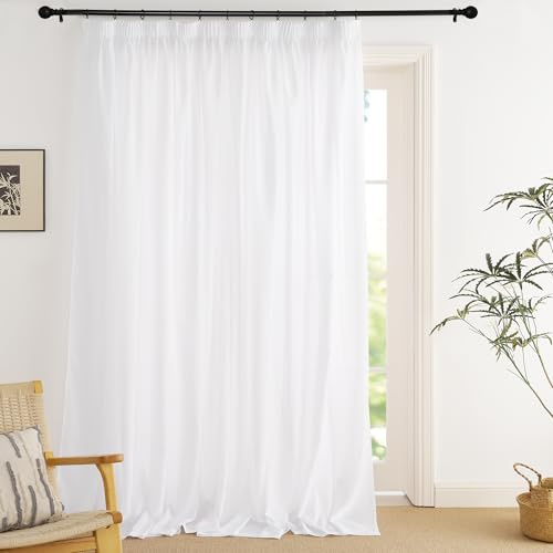 PONY DANCE Cortinas Blancas 3 Metros con Ganchos para Rieles, Cortinas Semi Opacas Visillos Translucidas para Salon/Dormitorio 1 Panel,300x260cm