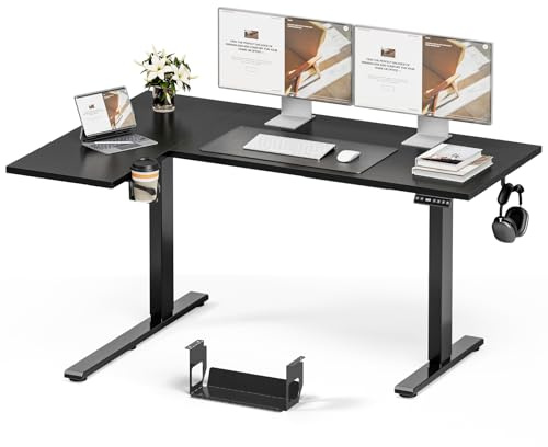 Muvai L Shaped Standing Desk with Cable Management Tray, 59 Inch Height Adjustable Electric Standing Corner Desk, Sit Stand Up Work Table for Home Office, Gaming with Reversible Splice Board, Black