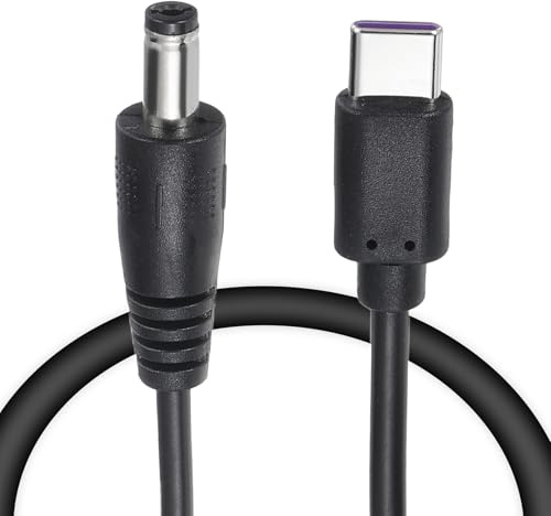 sourcing map 1.3FT USB C to DC PD Power Fast Charging Cable, 5.5x2.1mm 60W/20V DC Power Cable, Type C Input 3A Adapter Jack Converter for Router, Camera, TV Box, Desk Lamp(Black)