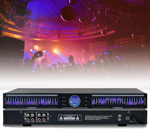 Audio Equalizer, 22-Band Graphic Digital Equalizer with 10 Preset Effects, Automatic Noise Reduction, Dual Channel 1U Rack Mount for Recording Studio