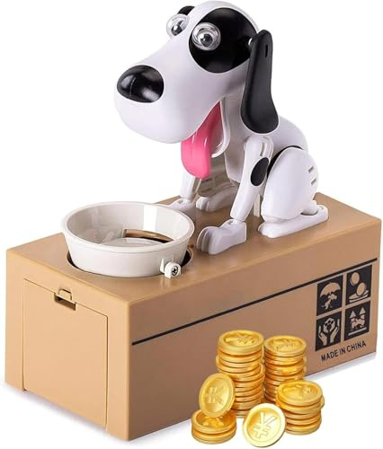 LUFEIS Hungriger Hund Spardose, Hundesparschwein, Hungrige Spardose Kinder SpardoseHund Frisst Geld Süße Hunde Stiehlt Münzen Wie Magische Münze Knabbert Spardoses Geburtstagsgeschenk für Kinder(Weiß)