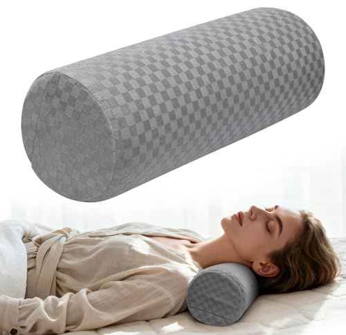 pozico Traversin en Mousse à mémoire de Forme, 14 × 37 cm, Ergonomique, avec Bande, Housse en Soie Lavable, Coussin de Soutien Rond pour lit, Bureau et Voyage