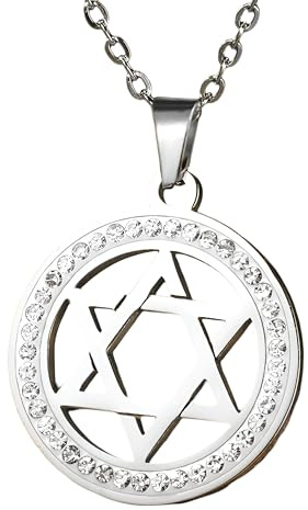 Hombres, Plata de Ley 925, Colgante Hueco Redondo con Hexagrama de Circón, Collar de Estrella de David Judía para Mujeres