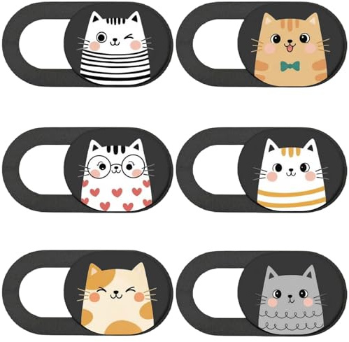 PRESSINART 6pcs 6 Styles Cache Caméra pour Chat Couvercle Glissant Protection Vie Privée Webcam Design Animal Mignon Ultra-Mince Bloqueur Caméra pour Ordinateur Portable Bureau Tablette Téléphone