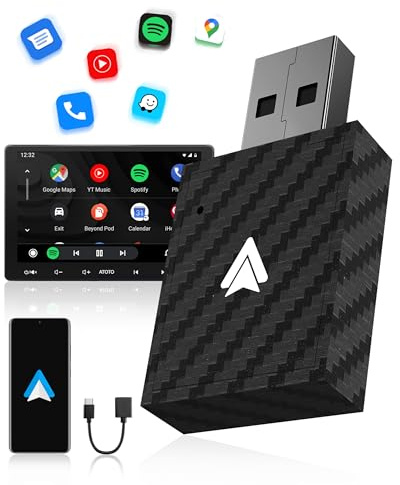WityEye Adaptador Android Auto Inalámbrico, Bluetooth V5.3 Conexión Estable, 5.8GHz WiFi de Alta Velocidad, USB A/C, para Smartphone Android 11+, Convierte Conexión con Cable en Inalámbrica