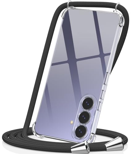 CAROKI Clear Crossbody Phone Case Compatible with Samsung S26 with Adjustable Neck Strap, Slim Protective Cover & Durable Lanyard Holder for Samsung S26 (Black)