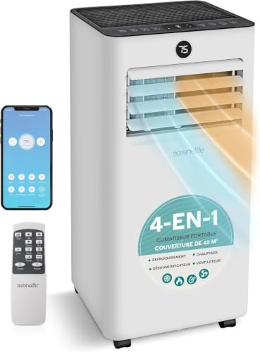 SereneLife Condizionatore Mobile 7000 BTU Bianco Compatto WiFi – Condizionatore Portatile Riscaldamento Deumidificatore con Kit Finestra