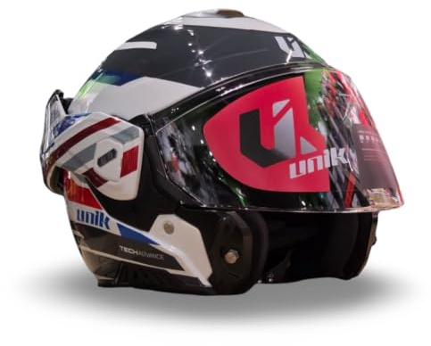 unik Casco Modular Abatible 180 Spectrum Moto Adultos Visera Solar Doble Policarbonato 2 Calotas Ventilación Frontal Trasera Cierre Micrométrico - Blanco Roj Azul , Talla M