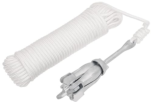 Ordellia Fällbart ankare med rep av härdat gjutjärn silver 1,5 kg, 30 m ankarlina, 8 mm ankarrep, vikbar för segelbåtar gummibåtar kajakpaddor, kanopaddpaddling, säker fasthållning vid stranden