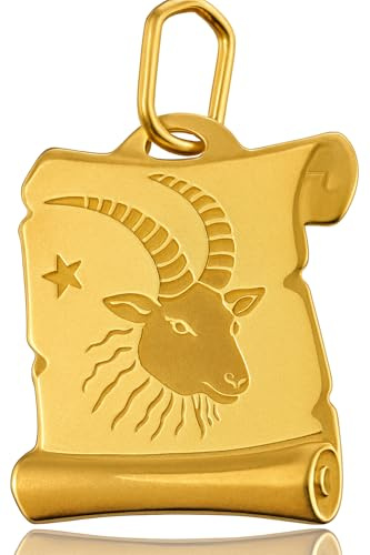 Rodium - Goldanhänger mit Sternzeichen aus 14 Karat 585er Gelbgold - Rechteckige Form - Hergestellt in Italien - Geschenkidee