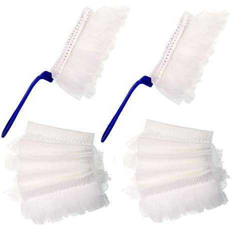 JZK 2X Pequeño Plumero atrapapolvo Microfibra Esponjoso con 10x recargas de Plumero, pequeña Herramienta de Limpieza de Polvo desechable estático para persianas PC TV Escritorio salpicadero Coche