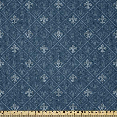 ABAKUHAUS Fleur De Lis Stoff als Meterware, Mittelalter Entwurf, Microfaser Multi Zweck Dekostoff für Kunsthandwerke, 3M (230x300cm),Blau Grau