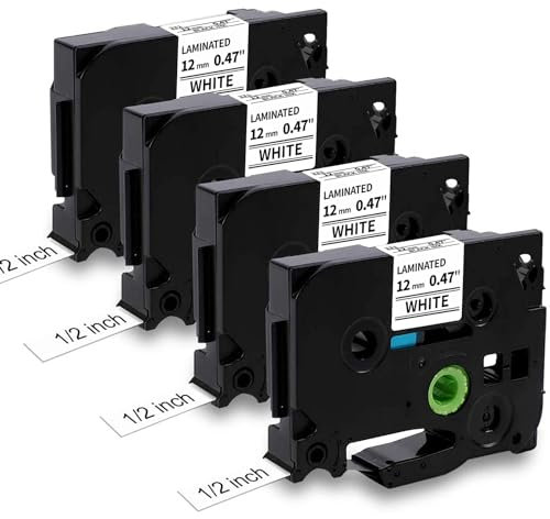 MarkField TZe-231 12mm Weiß Schriftband Kompatibel mit Brother P-Touch Bänder TZ TZe231 für Brother Beschriftungsgerät PT-H100lb H105 H107 H110 Cube D210/vp D410 1000, 4-Pack Schwarz auf Weiß