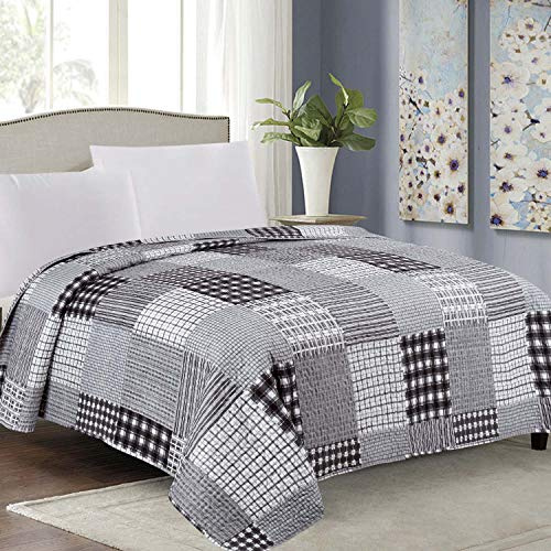 Euromat Couvre-lit Réversible 220x240 cm (sans taies d'oreiller) – Jeté de Lit Double Face Doux et Léger, Style Moderne pour Lit Double ou Queen (Tavira - Noir Blanc Gris (J-017))